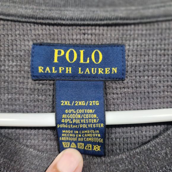 Polo Ralph Lauren Shirt Sweater Pullover Mens XL Gray Long Sleeve White Pony Vtg - Picture 2 of 16